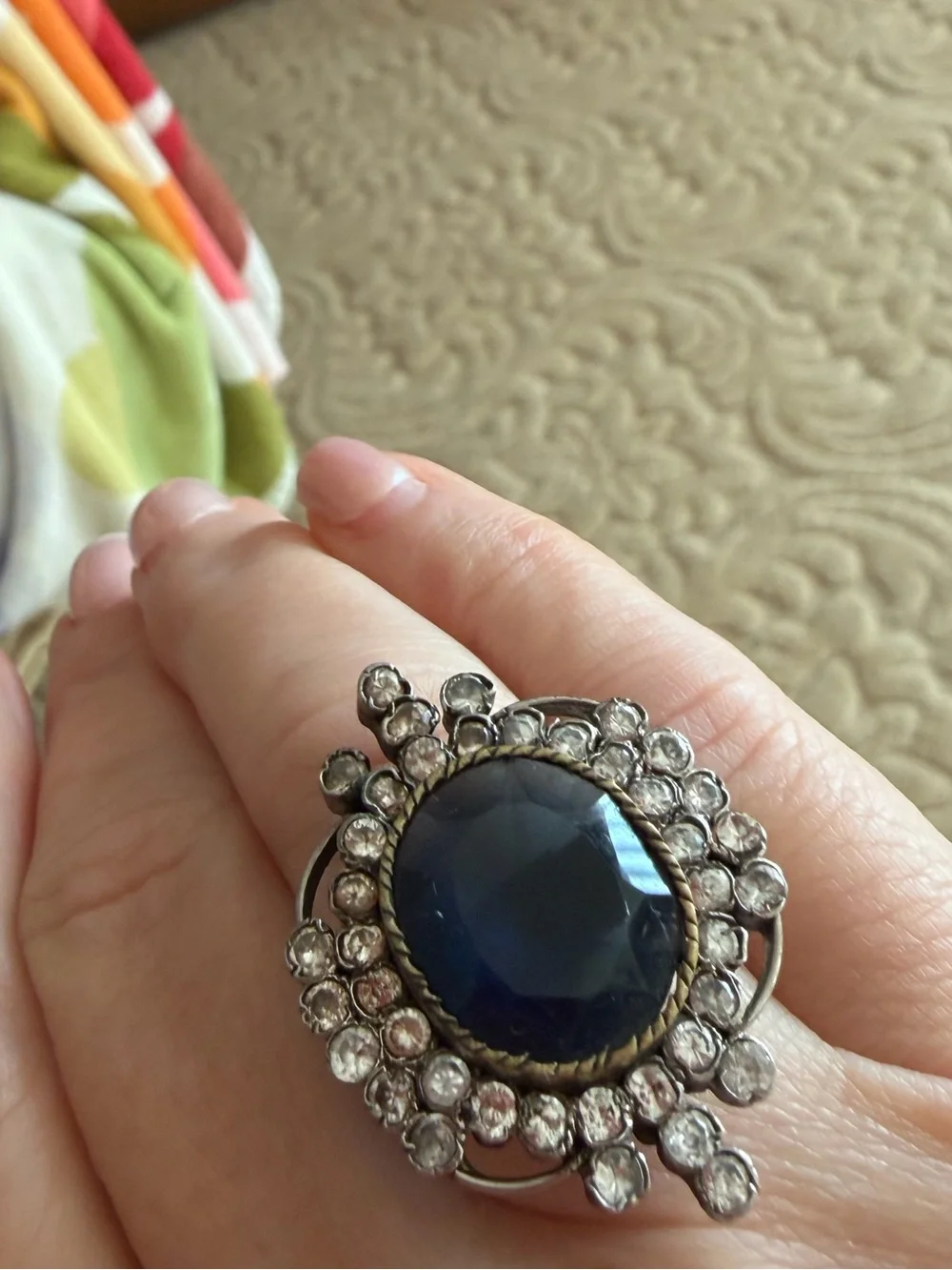 Blue Crystal Statement Ring with Clear Accents NWT bollywood style beautiful!
